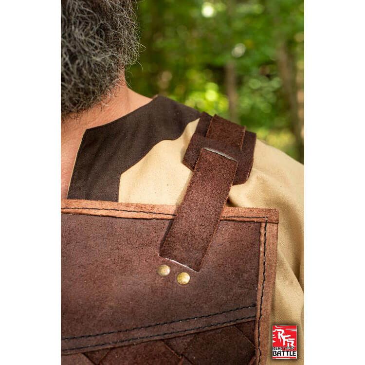 Focus on the fittings of the brown RFB Viking Leather Armor