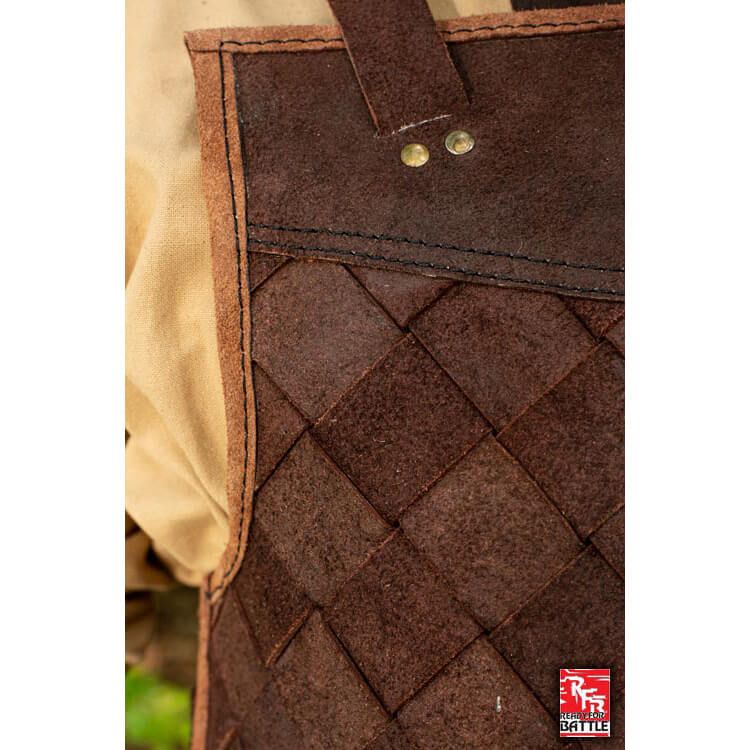 Focus on the fittings of the brown RFB Viking Leather Armor